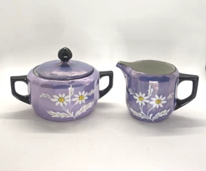 Juego de crema azucarero Lusterware de colección Alemania lavanda púrpura pintado a mano margarita - Imagen 1 de 11