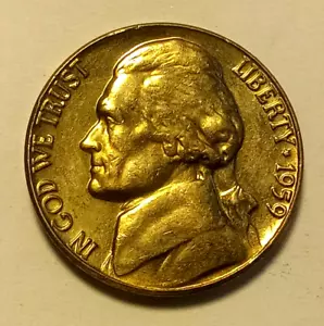 1959 Jefferson Nickel 5 Cent Piece BU Uncirculated Mint State 5c US Coin - Picture 1 of 2