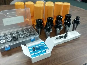 CAT40-ER32, ER16 4 Collet chucks each, 18 ER32-19 ER16 Collets, 10 Pull studs - Picture 1 of 10