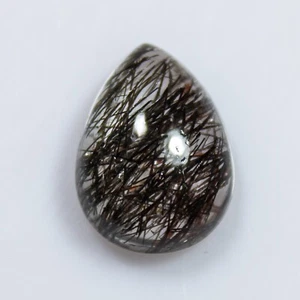 Natural Black Rutilated Quartz Cabochon In Pear Shape 8.00 Carats 16x12x6 mm - Picture 1 of 6