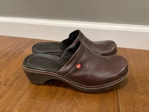 Ecco Ladies Slip On Mules Clogs Wedges Brown Leather Shoes - Women's 36 5.5-6 - Picture 1 of 7