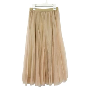 Golden Womens Size S Tulle Pleated Midi Skirt Elastic Waist Beige - Picture 1 of 11