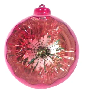 Jewelbrite Christmas Ornament Snowflake Tinsel Diorama Red Plastic Vintage #539 - Picture 1 of 5