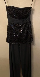 Womens White House Black Market Black Sequined Strapless Jumpsuit Size 0 - Picture 1 of 10
