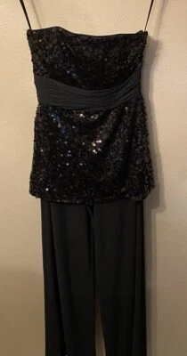 Womens White House Black Market Black Sequined Strapless Jumpsuit Size 0 - Image 1 of 4