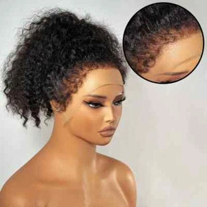 Kinky Curly Edge Wigs Short Bob Lace Front Human Hair Wig PrePlucked for Women - Picture 1 of 12