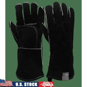 Insulated Heat Resistant Leather BBQ Gloves Grilling Welding Baking Cooking New - Picture 1 of 6