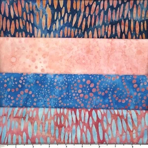 Lot of (4) 1 Yard Cuts 100% Cotton Quilting Batik Fabric Orange Blue Pink #368B - Picture 1 of 4