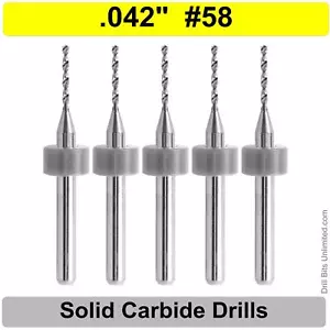 Brocas de carburo sólido de 0,042" #58 - 5 PIEZAS - vástago de 1/8" grado premium R/S - Imagen 1 de 4