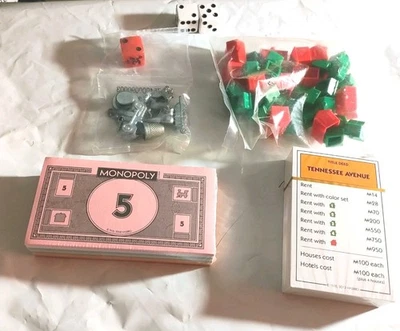 Monopoly New Game Replacement Pieces Cat Token Money Houses Hotels Cards Dice - Image 1 of 4