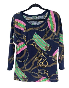 Top térmico tejido gofre grande Lauren RL para mujer estampado de cinturón ecuestre - Imagen 1 de 8