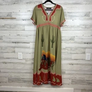 Lucky & Blessed Damen Maxikleid salbeigrün Kaktus Sonnenuntergang Druck Größe Small - Bild 1 von 12