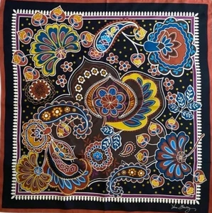 Vera Bradley Silk Scarf Retired Kensington Pattern Brown Blue Rust Fall 27" NEW - Picture 1 of 8