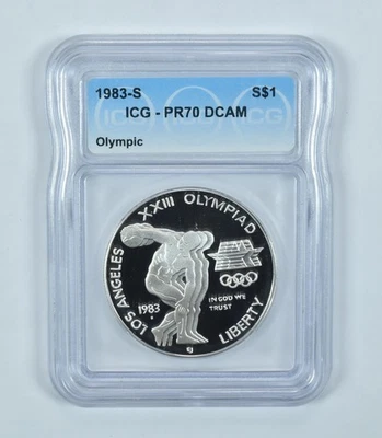1983-S Olympic Discus Commemorative Silver Dollar PR70 DCAM ICG *9876 - Image 1 of 4
