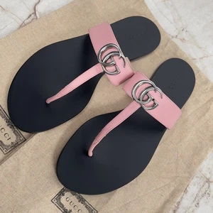 Gucci Double G Marmont Buckle Thong Sandals Pink Leather 9.5 US or 39.5 EU - Picture 1 of 12