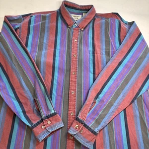 Camicia cowboy western vintage stile Roper taglia 2XL cotone club multicolore a righe anni 90 - Foto 1 di 7
