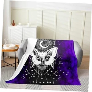 Kids Butterfly Flannel Fleece Throw Blanket 90"x90" Butterflies Queen Purple - Picture 1 of 8