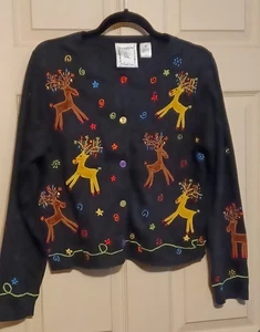 Vintage Michael Simon Playful Rentier Urlaub Weihnachten Strickjacke Größe M - Bild 1 von 4