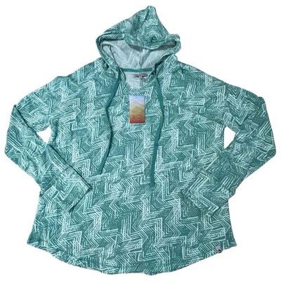 Nueva sudadera con capucha Ocean + Coast para mujer talla L verde Aqua Geo manga larga suéter de pesca Foto 1 de 4