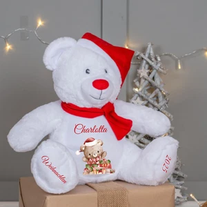 Personalisierter Weihnachtsbär mit Namen | Kuschelbär 40 cm mit Weihnachtsmotiv  - Bild 1 von 1