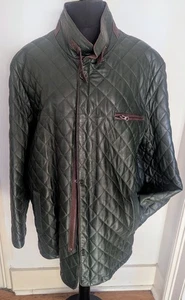 Leather quilted dark green & tan Jacket from Spectrum London Size 62 XXL - Picture 1 of 8