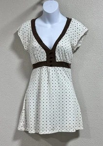 Y2K Babydoll Apple Polka Dot V Neck Button Preppy Coquette Vintage Top Medium - Picture 1 of 9