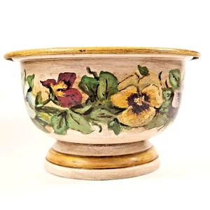 Collectible Hand Painted Floral Tole Footed Bowl Compote Signed C. Hilliard 2008 - Picture 1 of 8