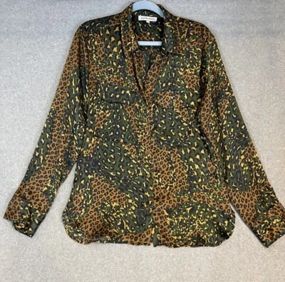 Silvian heach blouse womnens medium leopard camo print button up shirt - Image 1 of 4