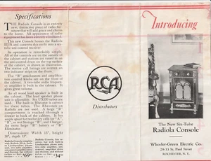 RCA Radiola Advertising The New Six Tube by Will or Green Electric Company Roche - Picture 1 of 2