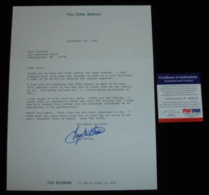 1983 Tug McGraw Phillies You Gotta Believe! SIGNED Letter to Fan w/ PSA DNA COA - Picture 1 of 2