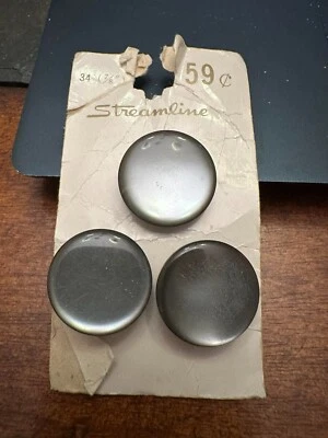 Vintage Streamline Buttons round Smoke Gray 3 ct  7/8" wide shanked # 9197 - Image 1 of 4