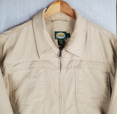 CABELAS Size LT Large Tall Mens Khaki Cotton Full Zip Jacket Hunting Game Pouch - Image 1 of 4