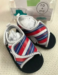 Robeez Baby Boys Ro + Me 6-12 mo White USA Stripes Sandals Shoes Red Blue New - Picture 1 of 7