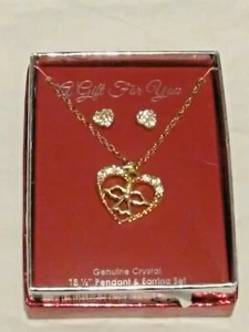 18.5 inches Genuine Crystal Heart Angel Pendant & Earring Set - Picture 1 of 2