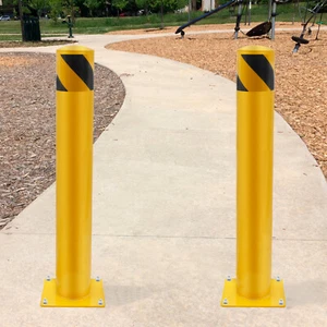 2Pcs 36"H 4.5"D Safety Bollards Yellow Powder Coated Safety Parking Barrier Post - Picture 1 of 9