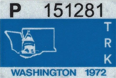 1972 WASHINGTON Vinyl Sticker Decal - TRUCK License Registration TAB TAG - New - Image 1 of 3