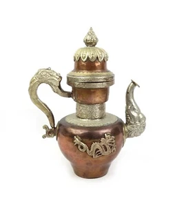 1900er Chinesisch Tibetisch Vergoldetes Kupfer Repusse Drache Ewer Teekanne Weinkanne - Bild 1 von 12