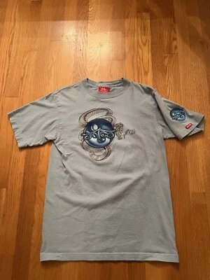 Винтажная футболка JNCO Jeans Blue Ying Yang металл серебро змея средний размер США Y2K - Изображение 1 из 4