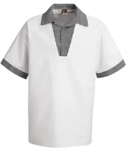 NEW Chef Designs Medium V-Neck Checked Collar Chef Shirt SP06 White - Picture 1 of 2