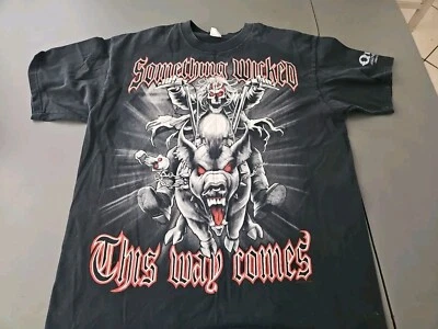 Vintage XL Liquid Blue 2003 Something Wicked This Way Comes Skeleton Hog Biker  - Image 1 of 4