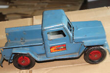 Vtg 1950's Marx Toys Blue Towing Service Truck Wrecker Willys Pressed Steel Jeep