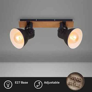 Lámpara de techo Briloner 2xE27 45CM lámpara de techo madera foco metal negro - Imagen 1 de 5