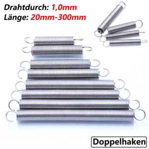 ØDrahtdurch 1.0mm Zugfeder mit Haken Zugfedern 304 Edelstahl Länge 20mm - 300mm - Picture 1 of 11