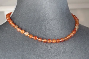 COLLANA ROTONDA CORNIOLA 8 MM ~ ARGENTO STERLING 925 19" - Foto 1 di 2