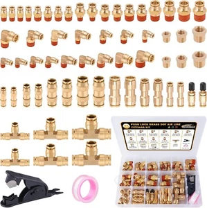 64 Pcs Brass DOT Air Line Fittings Kit Push Lock NPT Thread Quick Connect - Picture 1 of 12