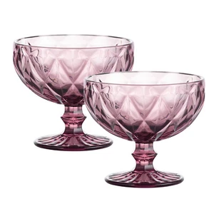 2 Stück Edelstein Amethyst Eisbecher Dessertschale Recyclingglas Vintage Diamant Rippen - Bild 1 von 4