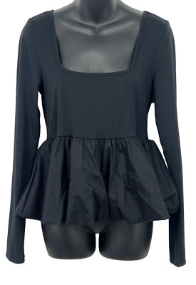 Blusa Top Grande Silence + Noise Negra Manga Larga Cuadrada Peplum Urban Outfitter Foto 1 de 4