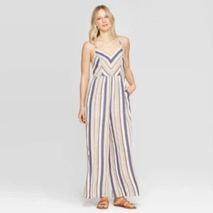 Mono para mujer a rayas cuello en V a rayas - Xhilaración - L - Marfil - Nuevo con etiquetas - Imagen 1 de 2