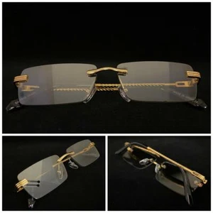 Men's Contemporary Modern Classy Clear Lens EYE GLASSES Gold Metal Rimless Frame - Picture 1 of 7