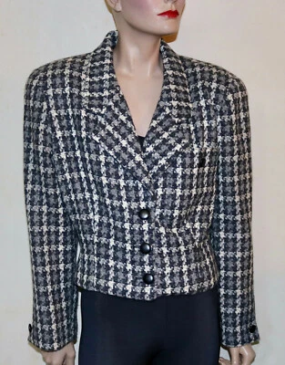 CHRISTIAN DIOR Pata de Gallo Cuadros Años 80 Super Hombro Chaqueta 10 Foto 1 de 4
